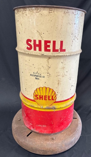 SHELL OIL CAN ON ROLLING CASTER - 26.5" x 14.5"
