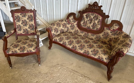 VINTAGE VICTORIAN STYLE LOVESEAT AND CHAIR