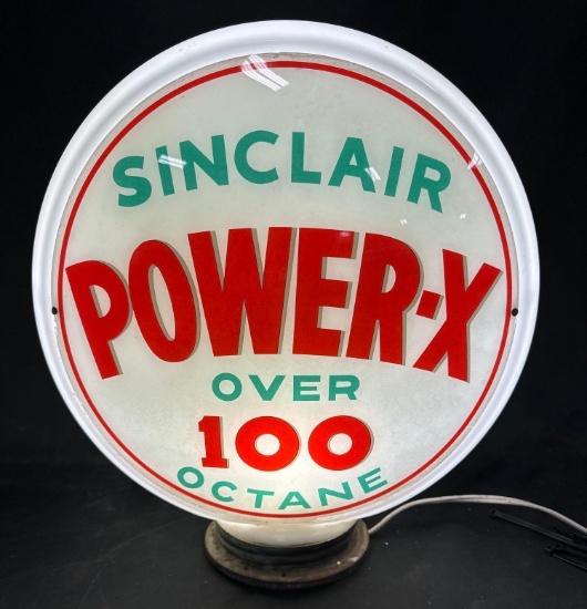 SINCLAIR POWER-X GAS PUMP GLOBE - ALL GLASS - ORIGINAL LENSES - 13.5"