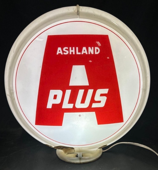 ASHLAND PLUS GAS PUMP GLOBE - ORIGINAL LENSES - 13.5"