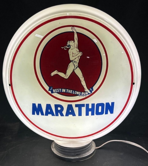 MARATHON GAS PUMP GLOBE - ALL GLASS - ORIGINAL LENSES - 13.5"