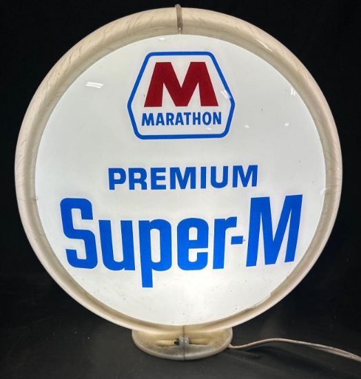 MARATHON PREMIUM SUPER-M GAS PUMP GLOBE - ORIGINAL LENSES - 13.5"