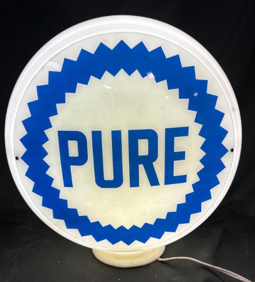PURE GAS PUMP GLOBE - ALL GLASS - ORIGINAL LENSES - 13.5"