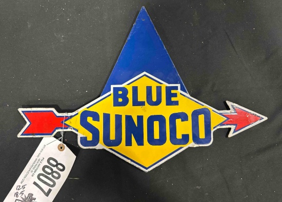 BLUE SUNOCO PORCELIAN SIGN - 12.5" x 18.5" - SINGLE SIDED