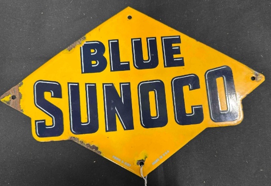 BLUE SUNOCO 200 PORCELIAN SIGN - 8" x 12" - SINGLE SIDED