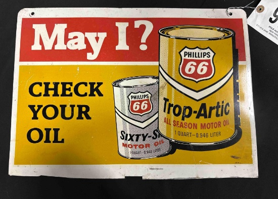 PHILLIPS 66 CHECK YOUR OIL TIN SIGN - 13" x 18" - DOULBE SIDED