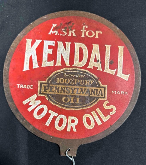 KENDALL MOTOR OIL PAINTED METAL SIGN - 7" ROUND - DOUBLE SIDED