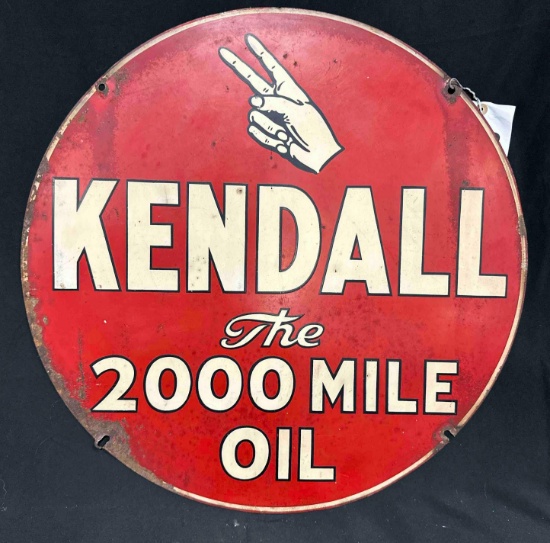 KENDALL THE 2000 MILE OIL TIN SIGN - 23.75" ROUND - DOUBLE SIDED