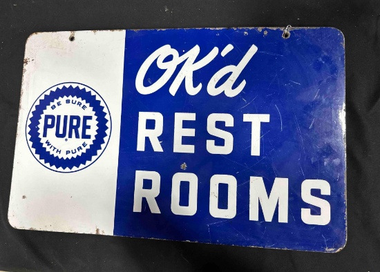 PURE OK'd RESTROOMS PORCELAIN SIGN - 15.5" x 24" - DOUBLE SIDED