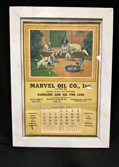 FRAMED MARVE OIL Co '1941' CALENDAR - 18.5" x 26"