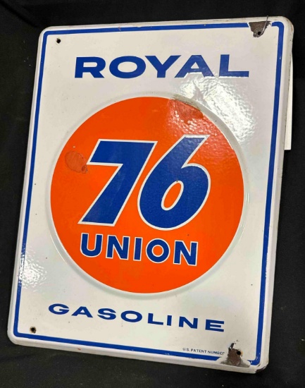 76 UNION ROYAL GASOLINE PORCELAIN SIGN - 14" x 18" - SINGLE SIDED