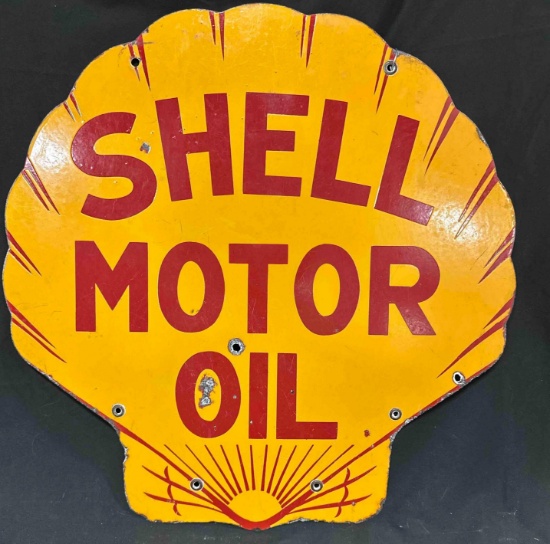 SHELL MOTOR OIL PORCELAIN SIGN - 24" x 25" - DOUBLE SIDED