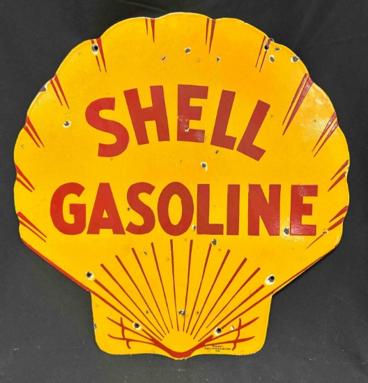 SHELL GASOLINE PORCELAIN SIGN - 24" x 25" - DOUBLE SIDED