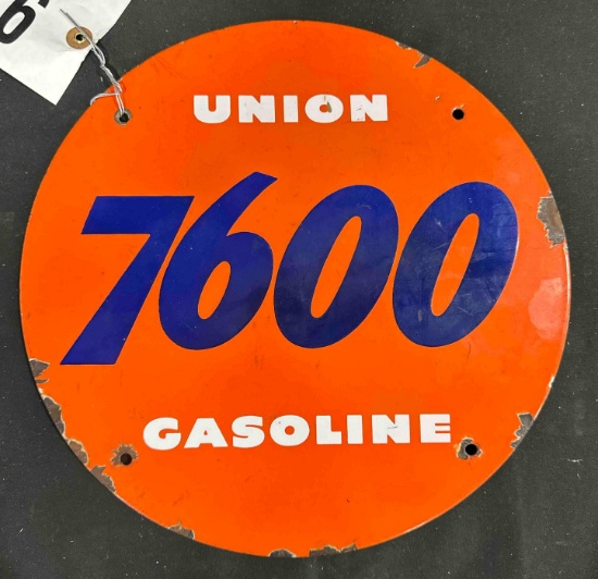 7600 UNION GASOLINE PORCELAIN SIGN - 11.5" ROUND - SINGLE SIDED