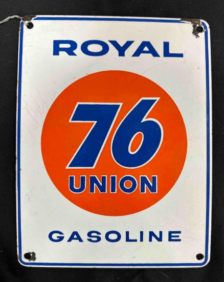 76 UNION ROYAL GASOLINE PORCELAIN SIGN - 9" x 12" - SINGLE SIDED
