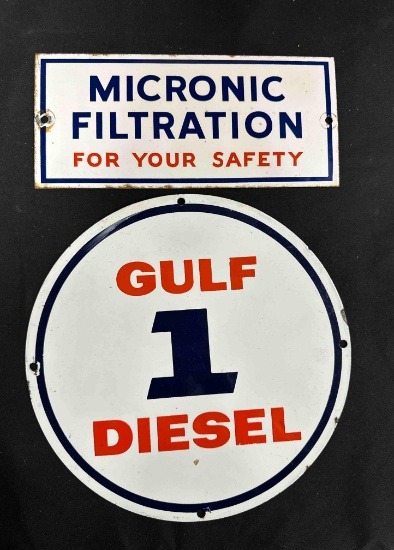 "1" GULF DIESEL PORCELAIN - 10.5" ROUND & MICRONIC FILTRATION PORCELAIN - 4.5" x 10"