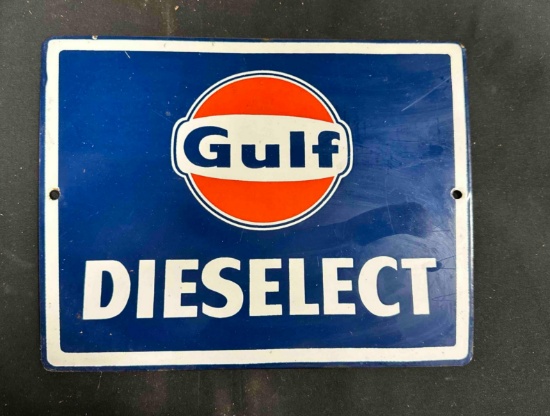 GULF DIESELECT PORCELAIN SIGN - 8.5" x 11.25" - SINGLE SIDED