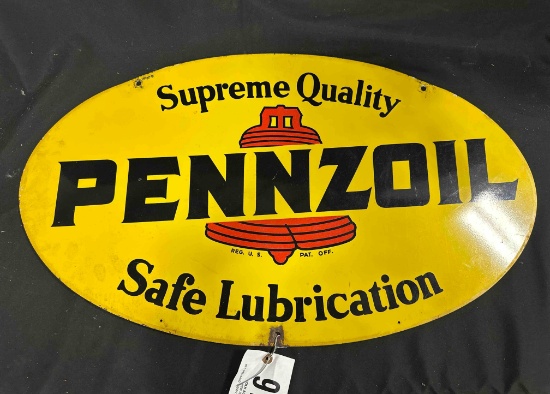 PENZOIL SUPREME QUALITY SAFE LUBRICATION PORCELAIN SIGN - 18" x 31"  - DOUBLE SIDED
