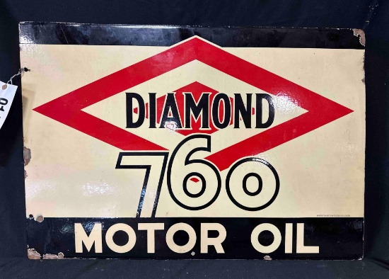 DIAMOND 760 MOTOR OIL PORCELIAN SIGN - 22" x 32" - DOUBLE SIDED