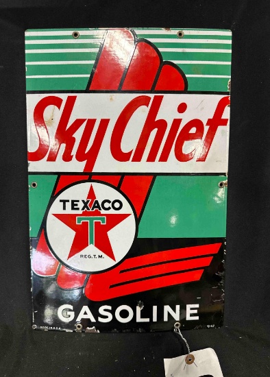 (1947) SKY CHIEF TEXACO PORCELIAN SIGN - 12" x 18" - SINGLE SIDED