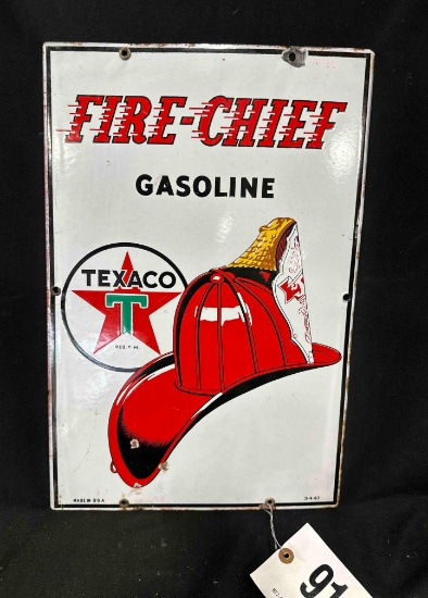 (1947) FIRE CHIEF TEXACO PORCELIAN SIGN - 12" x 18" - SINGLE SIDED