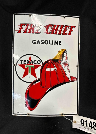 (1963) FIRE CHIEF TEXACO PORCELIAN SIGN - 12" x 18" - SINGLE SIDED