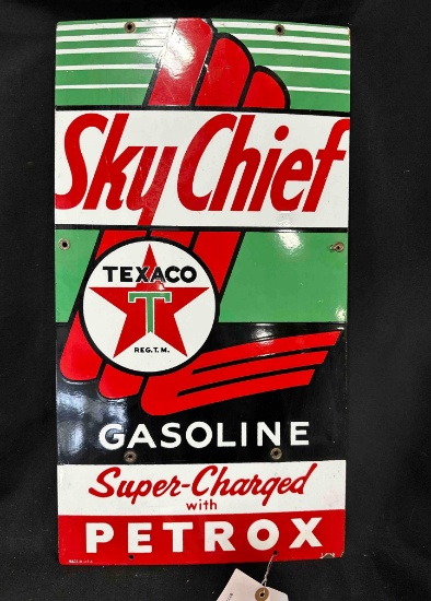 SKY CHIEF TEXACO PORCELIAN SIGN - 12" x 22" - SINGLE SIDED