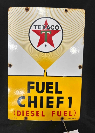 TEXACO FUEL CHIEF PORCELIAN SIGN - 12" x 18" - SINGLE SIDED