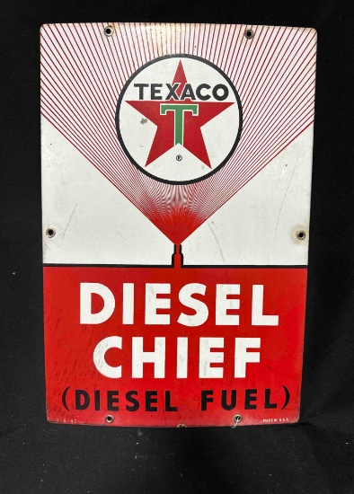 TEXACO DIESEL CHIEF PORCELIAN SIGN - 12" x 18" - SINGLE SIDED