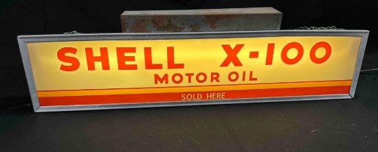 SHELL X-100 MOTOR OIL - 25" x 7" - LIGHTS WORKS