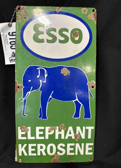 ESSO ELEPHANT KEROSENE PORCELIAN SIGN - 12" x 23.5" - SINGLE SIDED