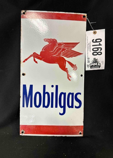 MOBILGAS PORCELIAN SIGN - 10.25" x 20" - SINGLE SIDED