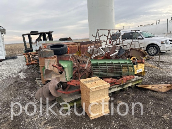 CONTENTS OF SCRAP PILE - BARRELS, RACKS, SHELVING, ETC (WF)