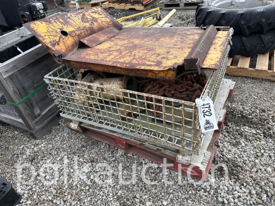 CRATE OF MISC TRACTOR PARTS & CHAIN (WF)