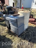 PALLET w/ STORAGE BARRELS, PARTS CABINET, ETC. (CF)