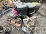 PALLET OF MISC. TRACTOR PARTS, TOOL BOXES, ETC. (CF)