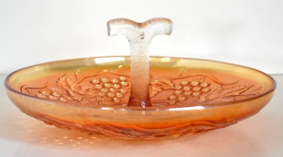 IMPERIAL CARNIVAL GLASS HANDLED DISH