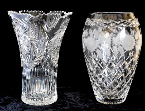TWO LARGE CUT CRYSTAL VASES