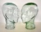 TWO GLASS MANNEQUIN HEADS
