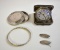 SILVER VANITY ITEMS, JEWELRY, AND CLOCK