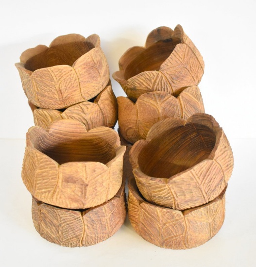 10 MID-CENTURY CARVED WOODEN BOWLS