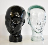TWO GLASS MANNEQUIN HEADS