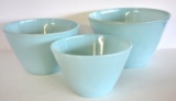 THREE NESTING FIRE KING DELPHITE BLUE MIXING BOWLS