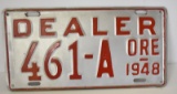 1948 OREGON DEALER LICENSE PLATE