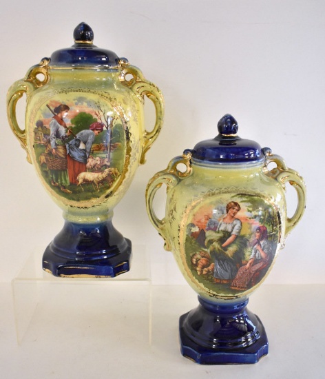 TWO PORTRAIT FIGURAL URNS