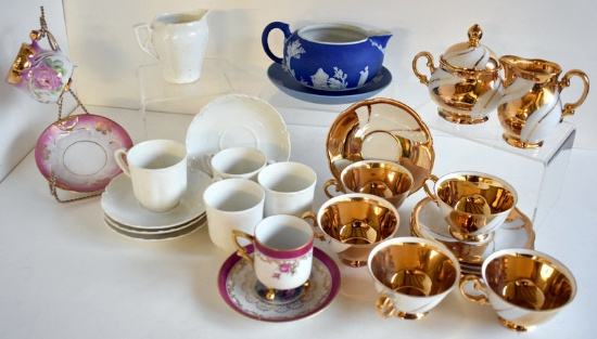 ASSORTED DEMITASSE CUPS, SAUCERS & MORE