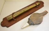 BRASS SPYGLASS ON WOODEN DISPLAY & MORE
