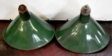 TWO VINTAGE GREEN INDUSTRIAL LIGHTS