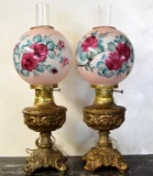 PAIR OF BRASS PARLOR LAMPS