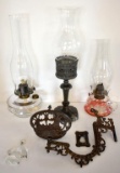 THREE ANTIQUE LAMPS & SCONCE